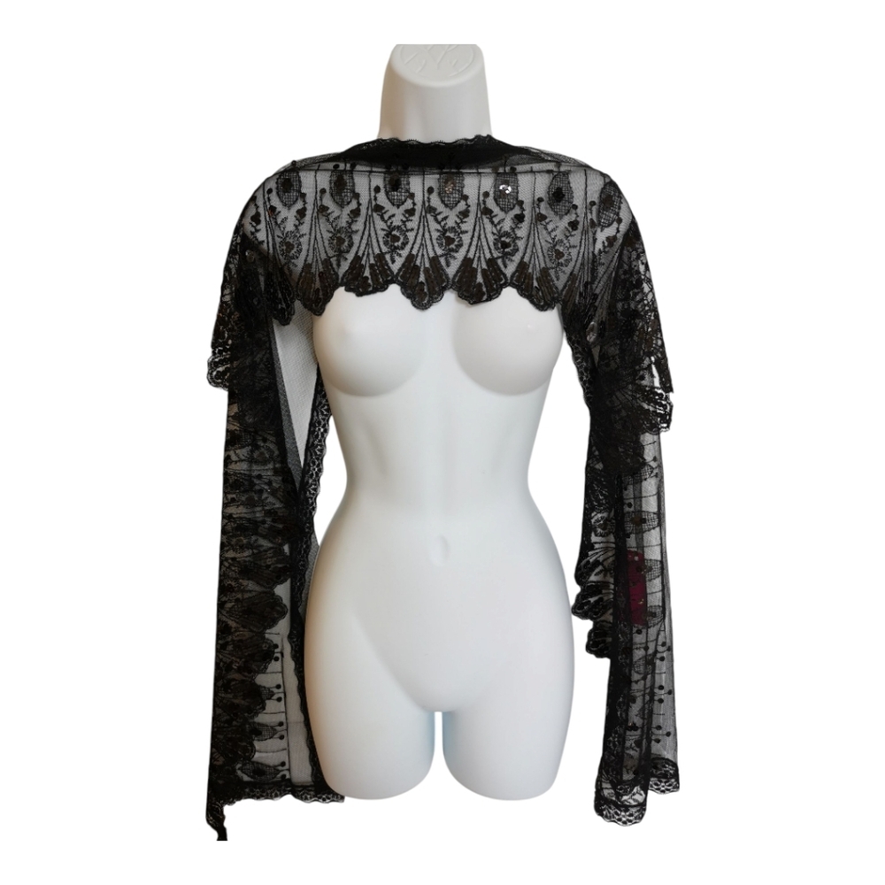 NWT Sheer Mesh Black Lace And Sequin Scarf shawl classic